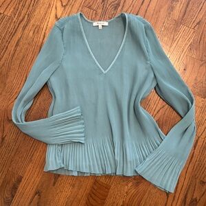NWOT Madewell Sea Green Pleated Long Sleeve Blouse